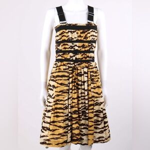 DOLCE & GABBANA Tiger Stripe Print Gathered Pleated Sleeveless Cocktail Dress